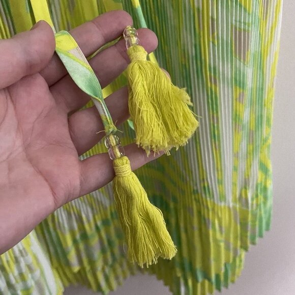 Lane Bryant Wmn Plus Sz 22/24 Green/Yellow Tie Straps Bottom Pleated Lined Dress - Picture 4 of 11